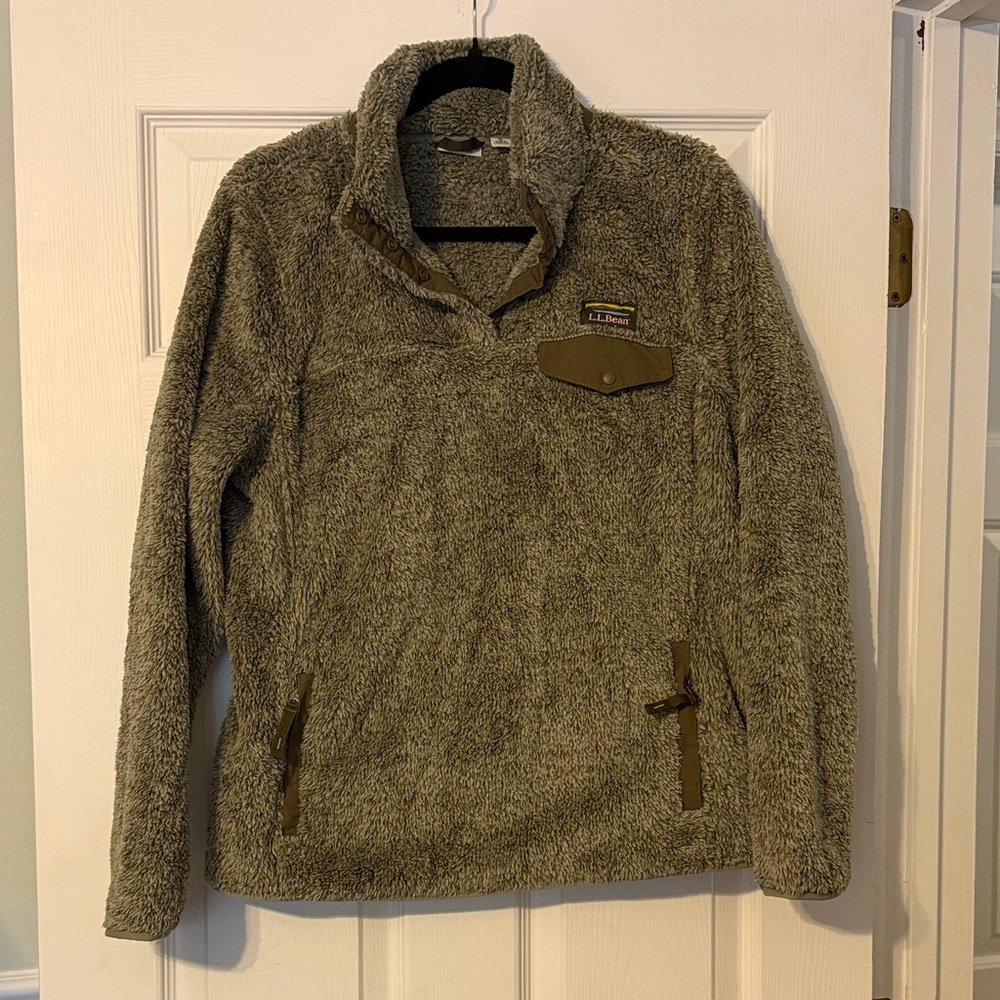 L.L. Bean Olive Sherpa Fleece Jacket